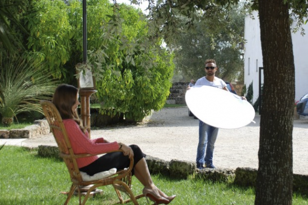 shooting a model on grass